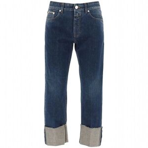 Closed Dark Indigo Selvedge Denim Milo Crop Straight Leg Cuff Jeans High Quality